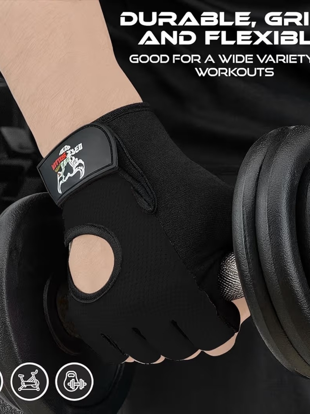 Workout Grip Gloves with Wrist Strap - Black